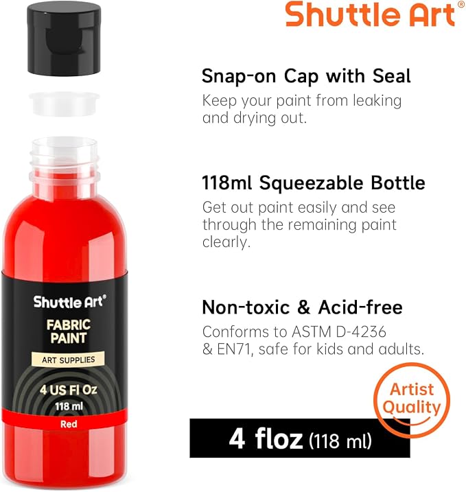 Shuttle Art Red Fabric Paint, 4 oz Fabric Paint - Image 3