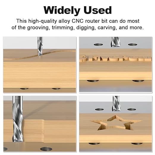 FivePears Up Cut Spiral Router Bit for CNC, 1/2 inch Cutting Diameter and 1-1/2 inch Cutting Length 1/2 inch Shank Carbide End Mill Router Bit for Wood Carving Engraving Grinding Grooving
