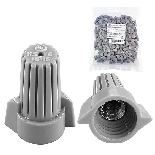 UL Listed Grey Winged Electrical Wire End Connectors Caps Bulk 100 Pack Large Twist-on Wire Connectors Nuts 18-8 AWG,HS P15 Type Screw Terminals