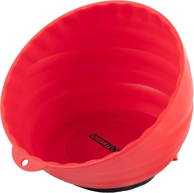OEMTOOLS 25333 Red Magnetic Nut Cup, Curved Magnetic Parts Tray Holds Up to 5 Pounds, Attaches To Metal Surfaces, Multi-Use Nuts And Bolts Organizer Made From Durable ABS Plastic