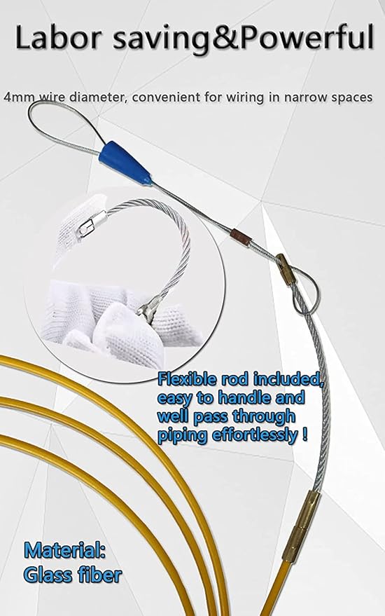 Fish Tape Steel Wire Puller 1/6inch 200-Foot With a wire storage caseWire-through tool Twist-shaped wire for wiring, and incoming lines in the attic, etc Dual Range for Broad Application[4mm 200-Foot]