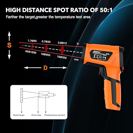 MESTEK Infrared Thermometer Temperature Gun, -40℉~3632℉, High Temp Thermometer with Thermocouple Probe, Non-Contact 50:1 Pyrometer Dual Laser Thermometer Gun for Engine, Kiln, Forging, Industrial