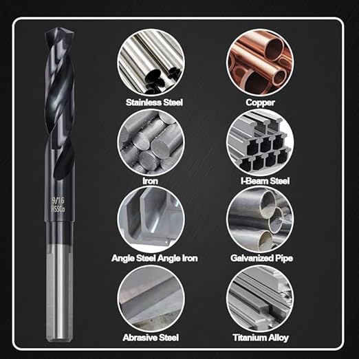 9/16 Cobalt Drill Bit for Metal and Hardened Steel, 1/2 Inch Reduced Shank M35 HSS Twist Jobber Drill Bits, with Index Storage Case
