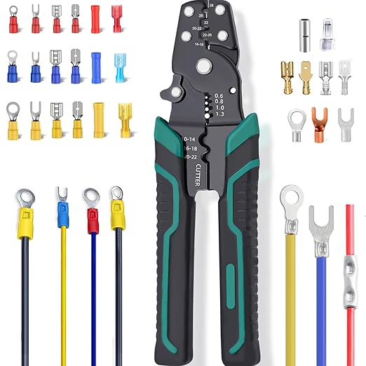 Tnisesm 300PCS Insulated Wire Crimp Connectors Assortment Kit with Ring, Spade, Butt, Quick Disconnect, Crimp Automotive Cable Terminals TN-T01
