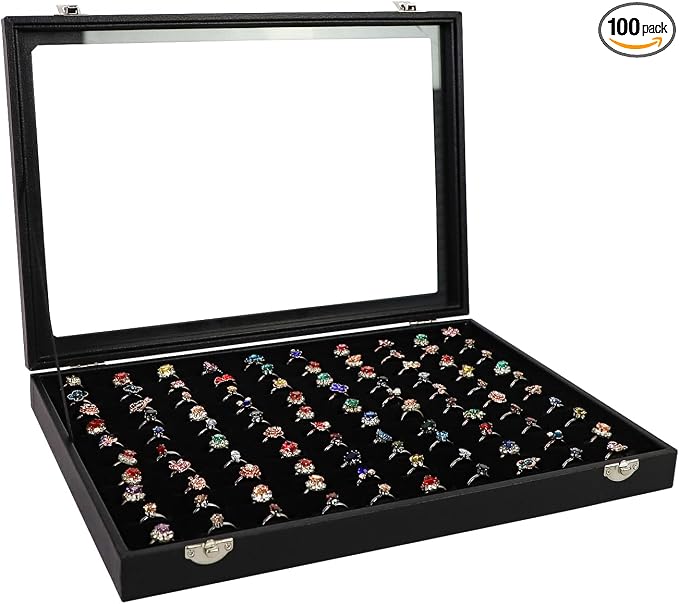 Wudygirl 100 Slot Ring Holder Display Case by Wudygirl