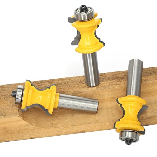 3Pcs Bull Nose Bead Molding Router Bit,1/2" Shank 1" CL,Bullnose and Cove Columns for Furniture Edge Trim,Wood-face Cutter for Architraves Profiles,Framing and Edge Moulds (3Units/Pack)