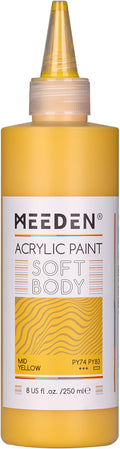 MEEDEN Mid Yellow Acrylic Paint: Matte Finish 250ml/8.45oz Soft Body Bulk by MEEDEN
