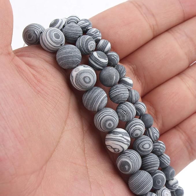 36pcs Natural Matte Black and White Malachite Zebra Gemstone Beads，10mm Frosted - Image 3