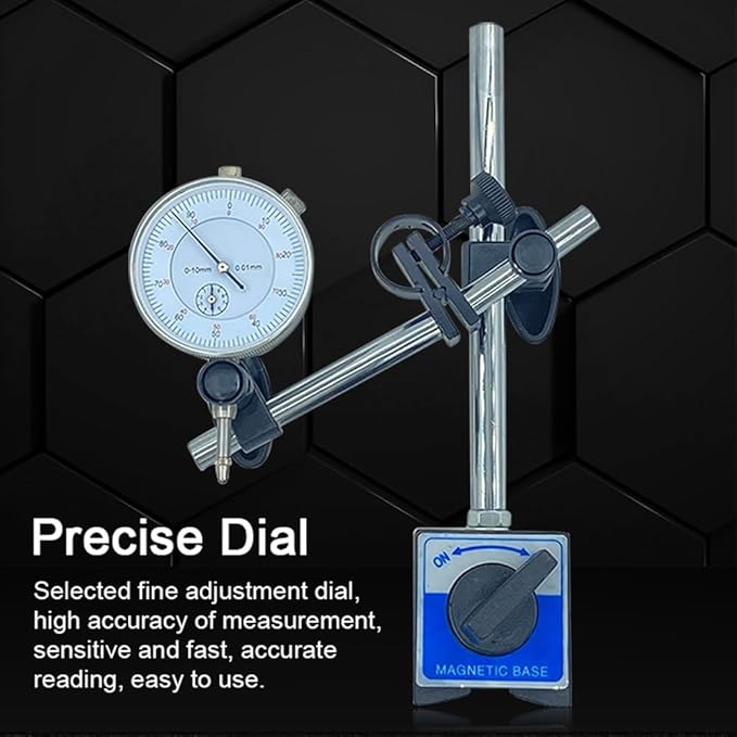 Electronic Digital Dial Indicator with Magnetic Base Holder Fine Adjustable Long Arm 0-1" / 25.4mm Inch/Metric Conversion Professional Gauge 0.01mm/0.001"