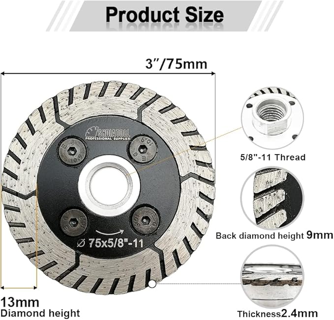 SHDIATOOL Diamond Granite Cutting Blades 3 Inch Two-in-One Design Cut Grind Sharpen Marble Concrete and Bricks(2-Pack)