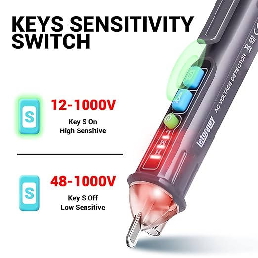 Voltage Tester, Non Contact AC Voltage Tester Pen, Wire Breakpoint Finder, Dual Range 12V-1000V/48V-1000V, Buzzer Flashing LED Alarm, Flashlight (Grey)