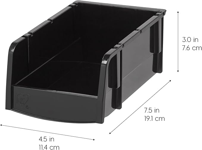 IRIS USA Stackable Storage Bins Open Front, 12 Pack, Plastic Hanging Organizer Caddy Basket for Hardware Crafts, Small Parts, Nuts and Bolts, Garage Tool Storage, Small, Black