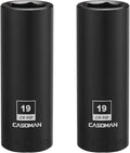 CASOMAN 2PCS 1/2-Inch Drive Deep Impact Socket-19mm, 6-Point, Metric, CR-MO