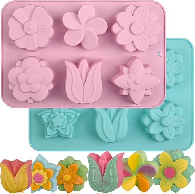 Sakolla 6-Cavity Flower Soap Molds Silicone, 2 Pack Tulip Different Flower by Sakolla
