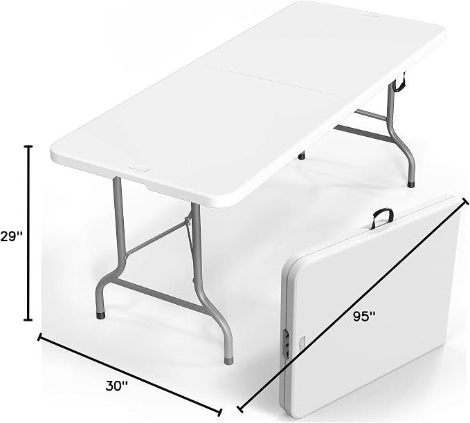 VINGLI 8 Foot Plastic Folding Table Portable Long Table - Image 3