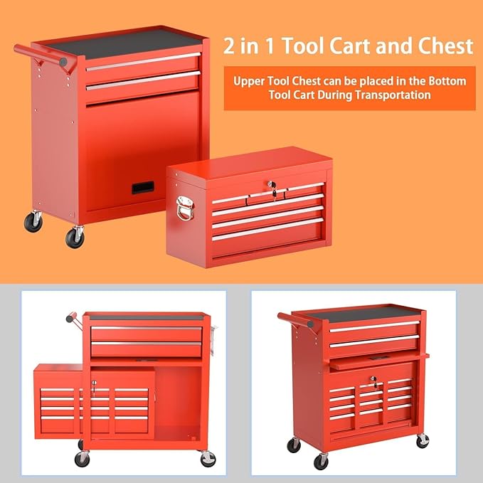 8-Drawer High Capacity Rolling Tool Chest, Removable Cabinet Storage Tool Box with Wheels and Drawers
