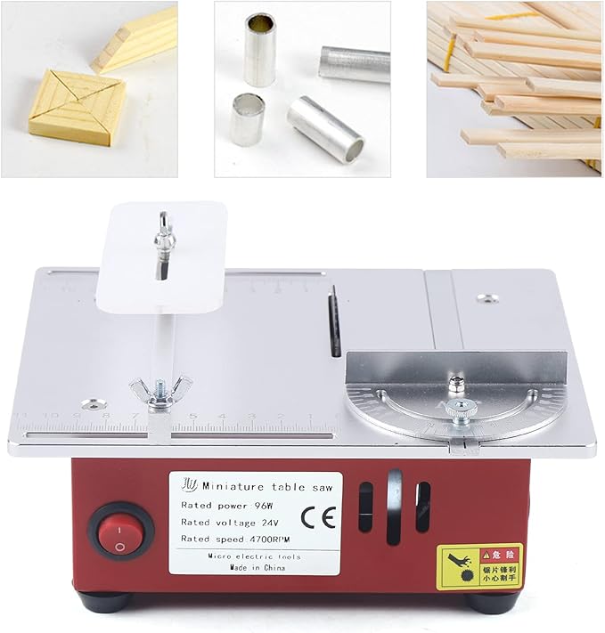 Electric Table Saw Cutter, Small Cutting Machine with Scaled Plate, 0-90° Cutting Portable Woodworking Table Saw for DIY Handmade Wooden Model Crafts Plastic Wood Glass Stone, Top Cut Off Sliding Saw