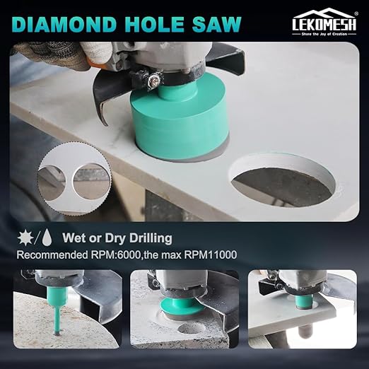 Tile Hole Saw Kit for Porcelain Tile-(6/6/8/20/35/50/75/100/125mm+Finger Bit+Chamfer Bit+Adapter) Diamond Drill Bits Precision Cutting for Ceramic Marble Brick Granite,5/8"-11 Thread