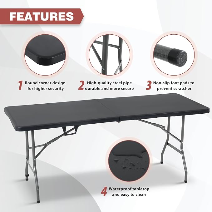 FDW Folding Half Portable Foldable Table - Image 4
