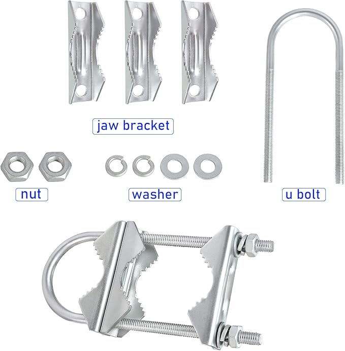 Double Antenna Mast Clamp V-Jaw Bracket U Bolts Pipe Mounting Hardware 3 Sets, Heavy Duty Mast to Mast Mount Bracket Kit for Outdoor Antenna 3 Sets