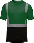 High Visibility Shirts Quick Dry Safety T Shirts with Reflective Strips and Pocket Short Sleeve Mesh Hi Vis Construction Work Class 2 Shirt for Men/Women Black Bottom Green,Small