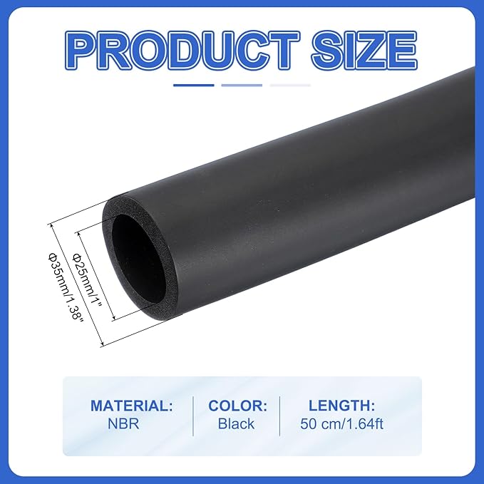 uxcell Pipe Insulation Tube Foam, 1" ID x 3/16" Thick x 1.64ft Foam Pipe Cover Non-Slip Hollow Tubing Guitar Air Conditioner Stand Fitness Equipment Handles, Black
