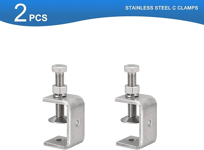 2 Pack 304 Stainless Steel C Clamps with 45mm/1.77" Stable Wide Jaw Opening Tiger Clamp for Woodworking Welding Construction Household Mount