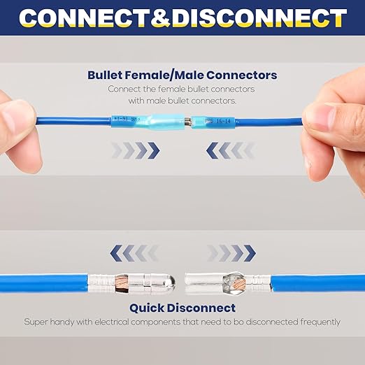 haisstronica 220PCS Heat Shrink Bullet Connectors AWG22-10 Male and Female Wire Bullet Terminals Blue Red Yellow Bullet Butt Terminals Kit