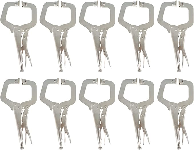 findmall 10Pcs 11 Inch Locking C Clamps with Swivel Pads Heavy Duty C-Type Locking Plier Table and Tool Vise Grip