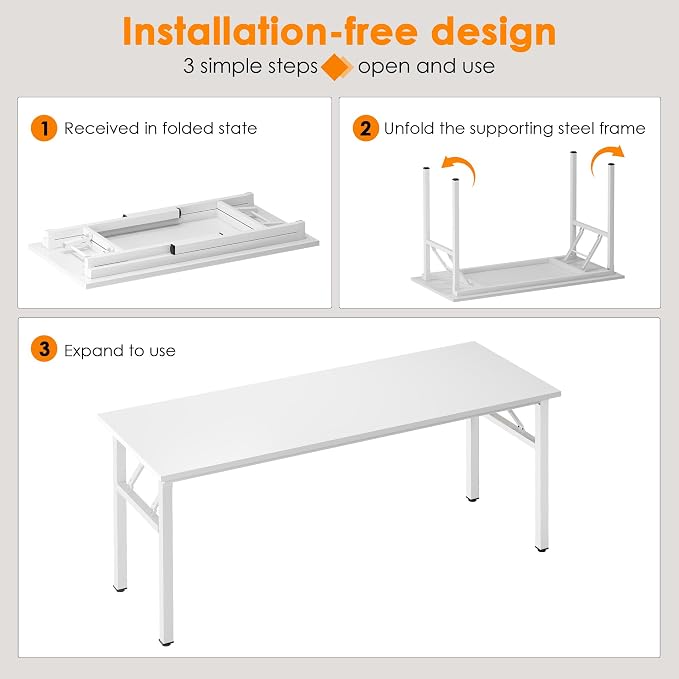 Need Large Folding Computer Desk, 62 Inch Writing Table, Metal Frame, Sturdy - Image 4