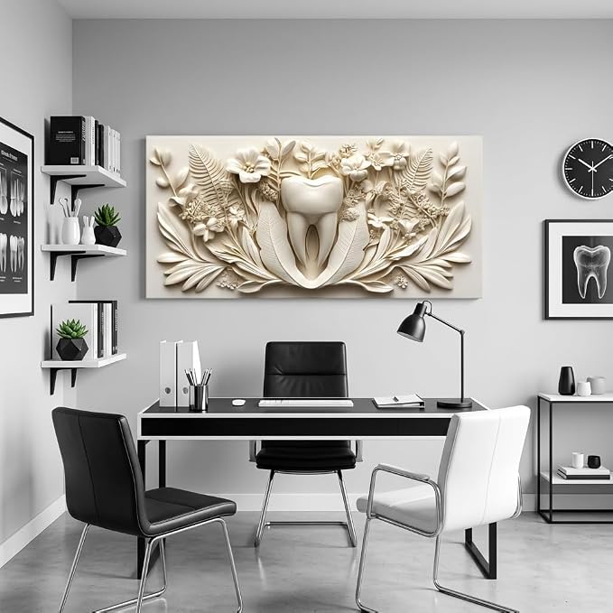 ZESTRILIA Dental Tooth Floral Relief Wall Art, Medical Nature Abstract Canvas - Image 2