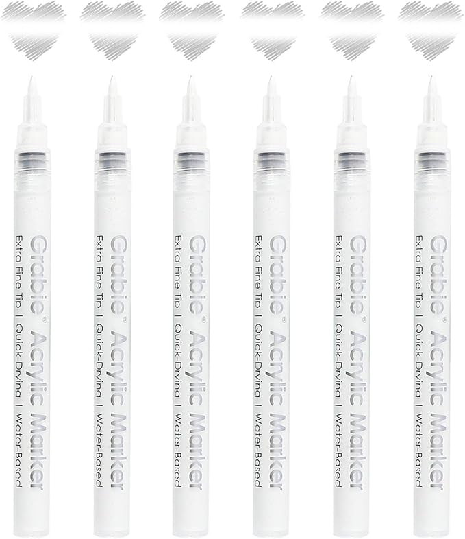 Grabie 6 White Acrylic Paint Markers, 0.7mm Extra Fine Tip Acrylic Paint Pens - Image 5