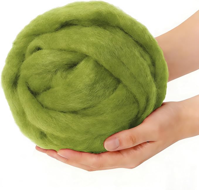 Wool Roving Calla Green, Needle Felting Wool, 3.4oz Natural Felting Wool by %22VNAKER%22+Flagship