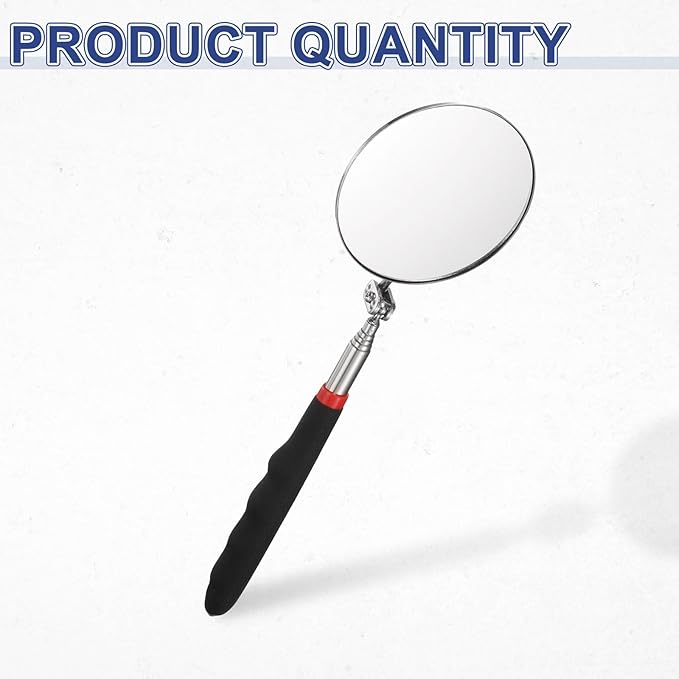 HARFINGTON Telescoping Inspection Mirror 3.3" Round 10.2" to 29.5" 360 Degree Stainless Steel Inspection Swivel Head Extendable Mirrors with Pocket Clip for Technicians Mechanics, Black