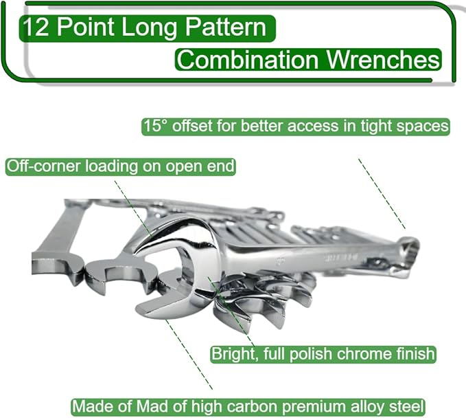 SteelVision 23pc (8mm~32MM) Top Tier Quality Combination Wrench Set, 12 Point. Long Pattern, Metric -Premium Heavy Duty CR-V Steel - Mirror Polishing Anti Rust Finish - Organizer Bag (23 pc)