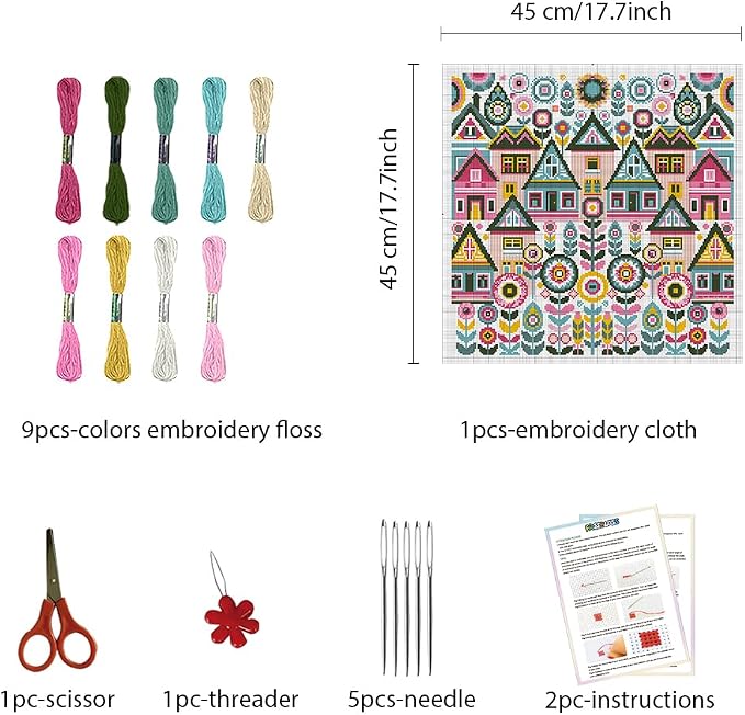 FREEBLOSS 11CT Vector Cottage Stamped Cross Stitch Kits Complete Embroidery Kits - Image 2