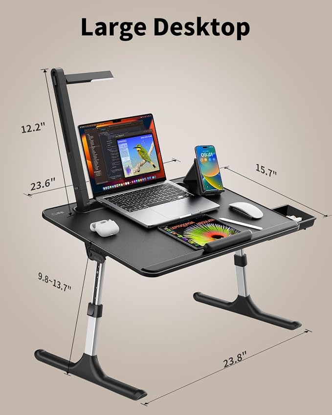 Laptop Table with LED Desk Light, SAIJI Laptop Stand - Image 6