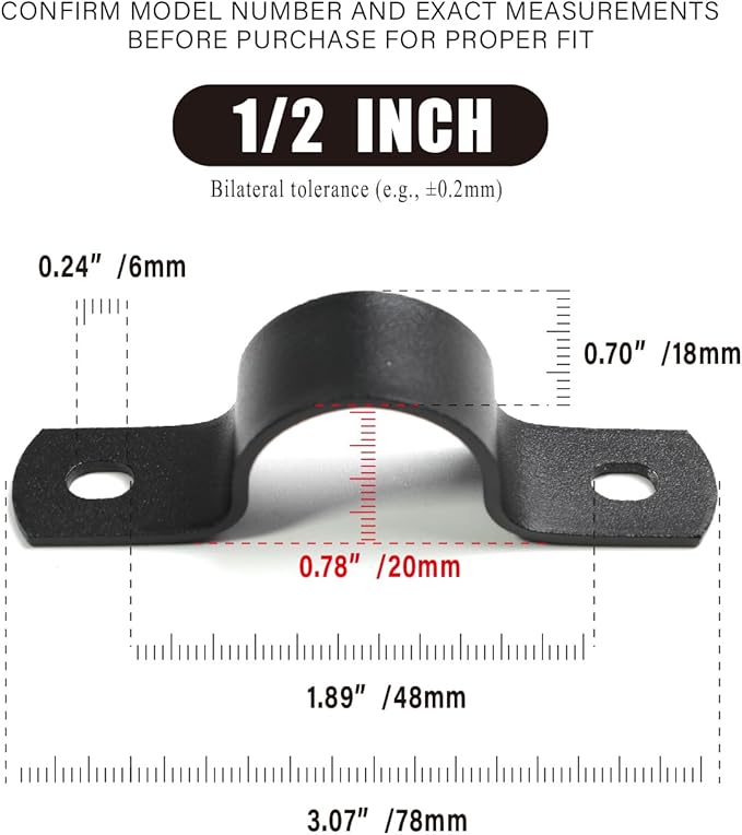 Black Durable U-Clamps Metal Pipe Clamps Double Hole Double Hole Pipe Strap DIY U-Bracket (Pack of 6) (1/2 INCH)
