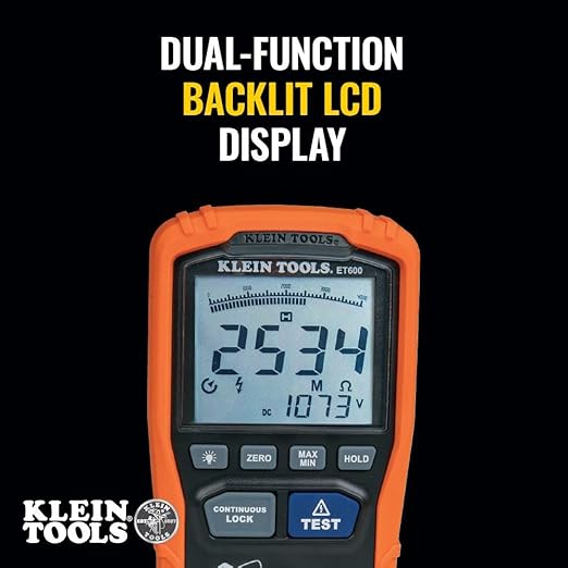 Extech Non-Contact Phase Sequence Tester - PRT200 & Klein Tools ET600 Multimeter, Megohmmeter Insulation Tester, 4000 Ohms Resistance, 125V/250V/500V/1000V, Auto-Ranging TRMS Multimeter