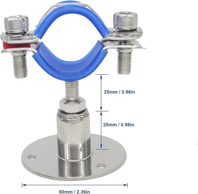Stainless Steel Adjustable Pipe Clamp Bracket - Wall/Ceiling Mount Support for 1-1/2 Inch Pipe, Heavy-Duty Rustproof Brackets with Screws, Short Type, Set of 2