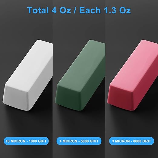 Angerstone Metal Polishing Compound Kit- Stropping Compound for Leather Strop, Buffing Compound(3-Pack, Total 4 Oz), Green White Red Buffing Bar