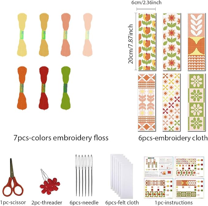 FREEBLOSS 6 Set Bohemian Cross Stitch Bookmark Kit, Geometric Pattern DIY - Image 2