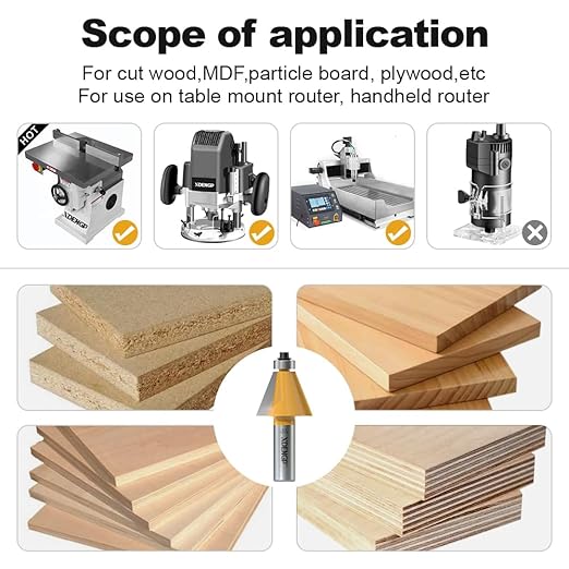 22.5 Degree Chamfer Router Bit with 1 Inch Cutting Length,1/2 Inch Shank Carbide Edge Forming Bevel Router Bit with Bearing, Chamfer Bit Miter Angle Milling Cutters Tool
