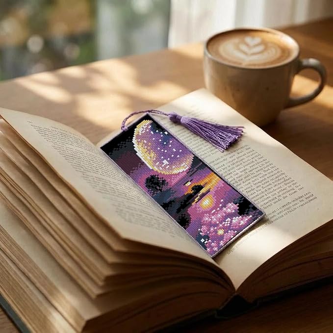 Paintcolor 4PC Starry Night Counted Cross Stitch Bookmark Kit - Image 4