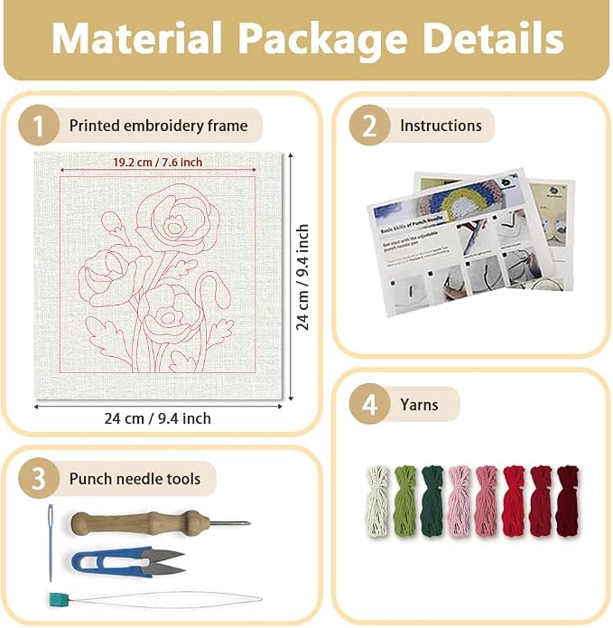 DOODLREAM Papaver Rhoeas Flower DIY Punch Needle Embroidery Kit - Image 2
