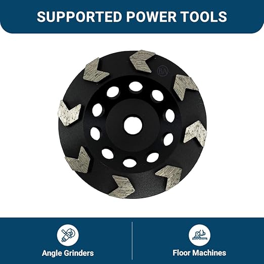 Benchmark Abrasives 4 Inch Grinder Wheels Arrow Type Diamond Cup Wheel with 5/8"-11 Arbor Hole for Masonry, Marble, Natural Stone, Concrete Grinding Wheel - Angle Grinder Attachments (4”)