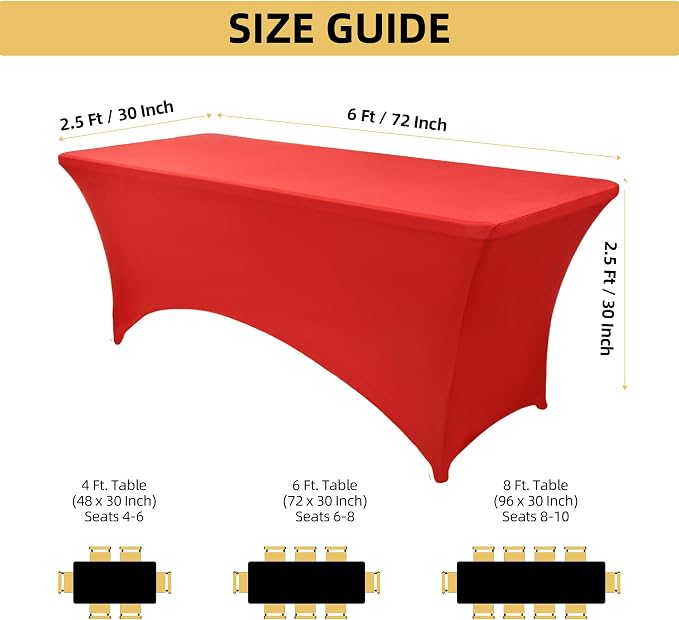 2-Pack 6ft Red Spandex Table Covers - Image 4