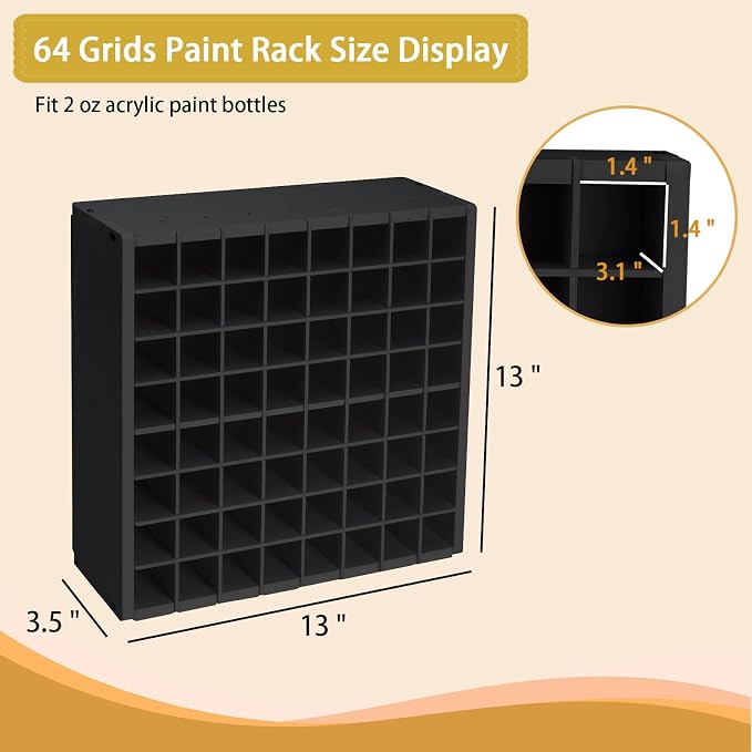 Krafetto 64 Grids Craft Paint Storage Organizer, Wall-mountable Paints Holder - Image 2