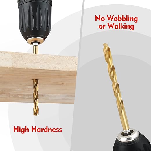 WORKPRO 9-Piece 1/4" Hex Shank Drill Bit Set, Titanium Plating HSS Drill Bits from 1/16" to 3/8" for Metal, Steel, Wood, PVC, Quick Change Design