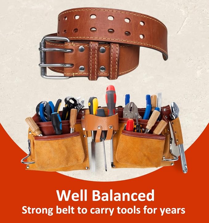 2 Inch Wide Leather Tool Belt for Men Work | Adjustable Oil tanned Belt | Carpenters, Electricians, Contractors